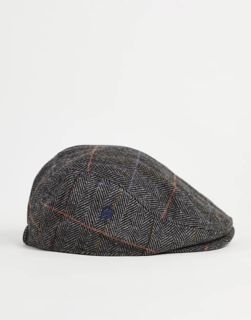 French Connection checked flat cap in navy