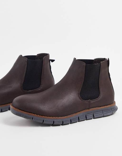 French Connection - Chelsea boots met zool met profiel in donkerbruin