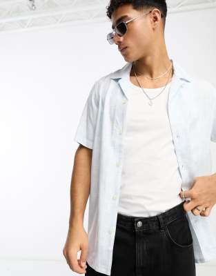 French Connection short sleeve revere geo print shirt in sky blue - ASOS Price Checker