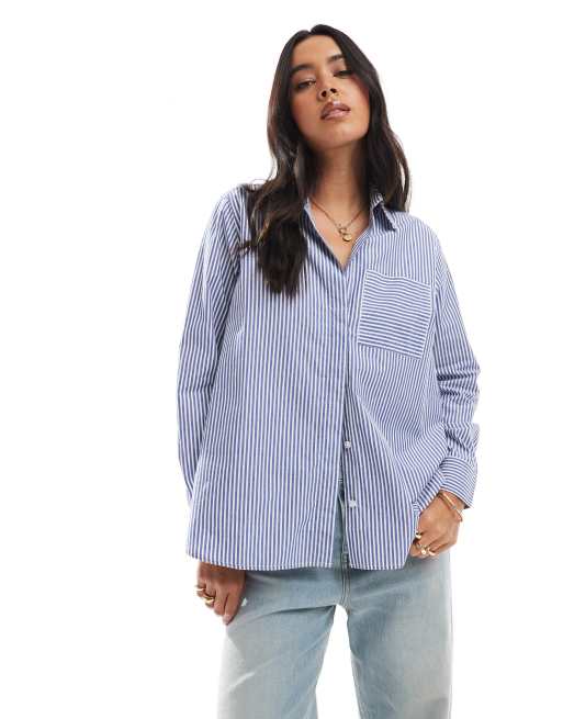 Chemise Habillée GAP Rayée Bleu Et Blanc - Taille M (15 1/2), 100% Coton, Occasion Très Bon État