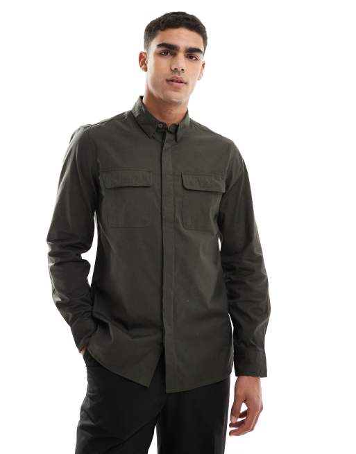 French Connection - Chemise croisée avec poches poitrine - Kaki