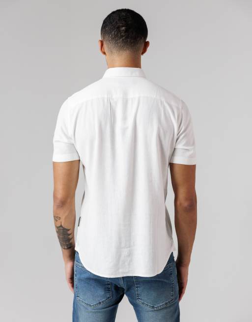 French Connection - Chemise en lin mélangé avec manches courtes avec poches poitrine - Blanc, 3 de 4