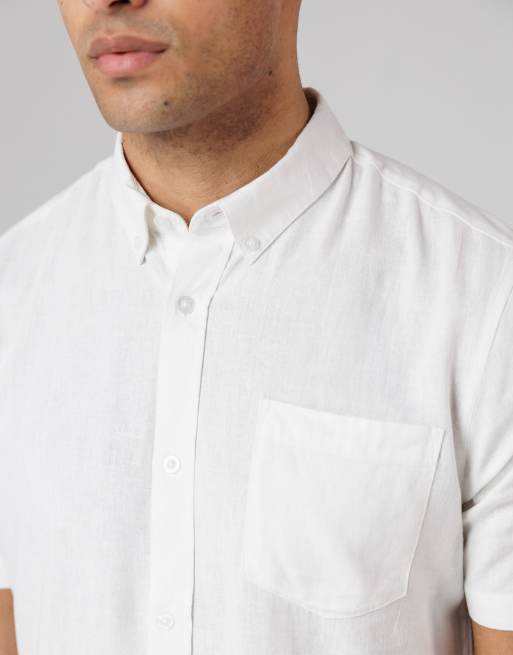 French Connection - Chemise en lin mélangé avec manches courtes avec poches poitrine - Blanc, 4 de 4