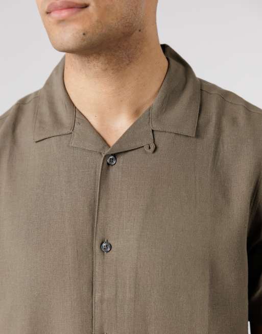 French Connection - Chemise en lin mélangé avec manches courtes et col à revers - Kaki, 2 de 4