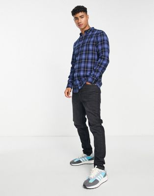French Connection long sleeve multi check flannel shirt in blue - ASOS Price Checker