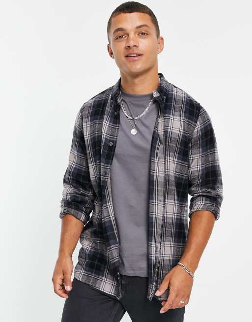 French Connection - Chemise manches longues en flanelle à carreaux multicolores - Gris