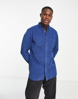French Connection long sleeve cord shirt in blue - ASOS Price Checker