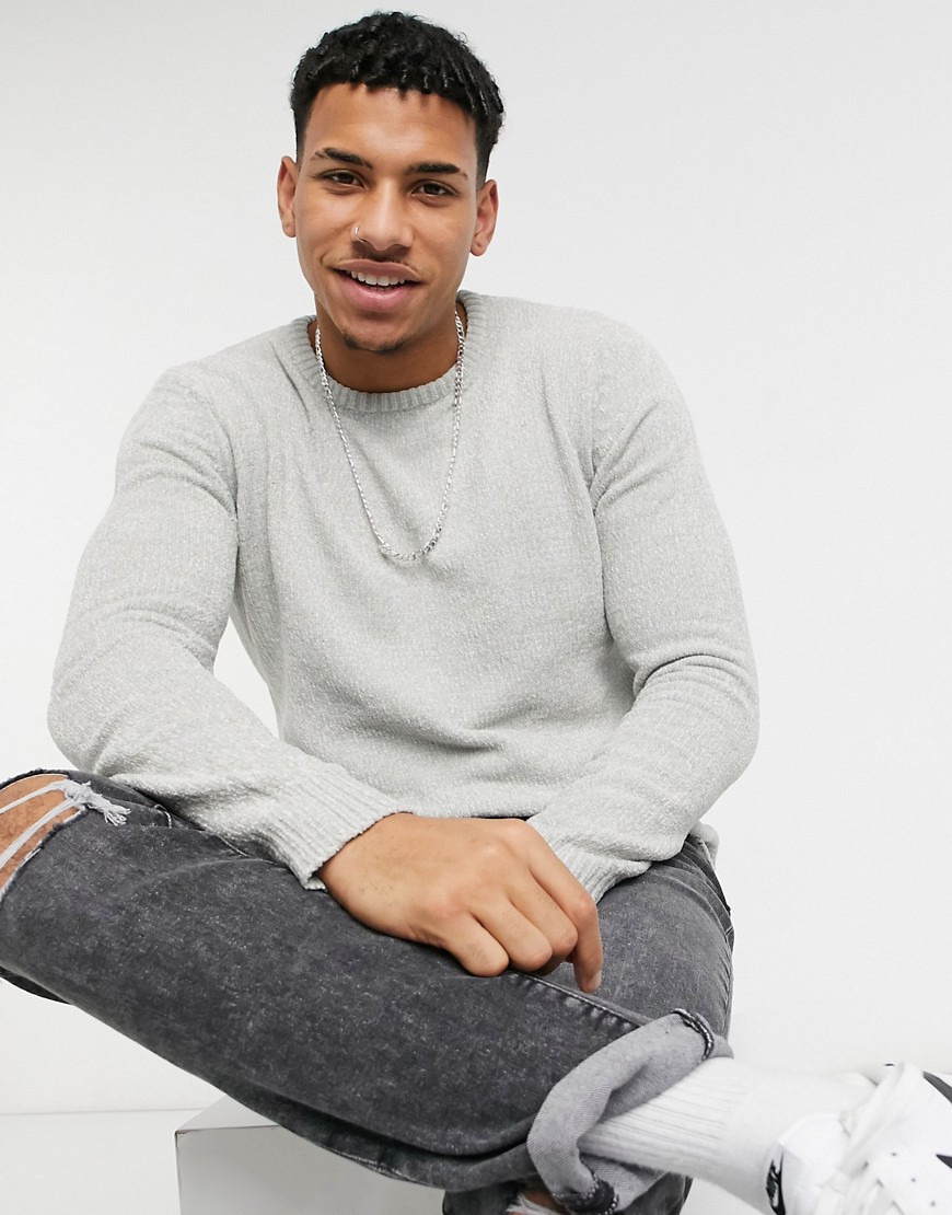 French Connection chenille crew neck jumper in grey marl