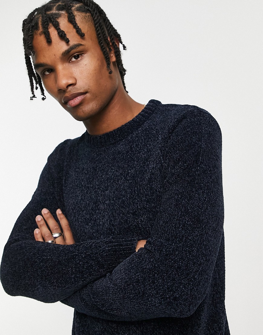 French Connection chenille crew neck sweater in navy