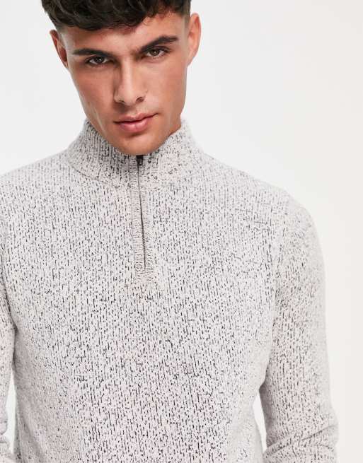 French Connection chenille half zip sweater in light gray, 4 of 4