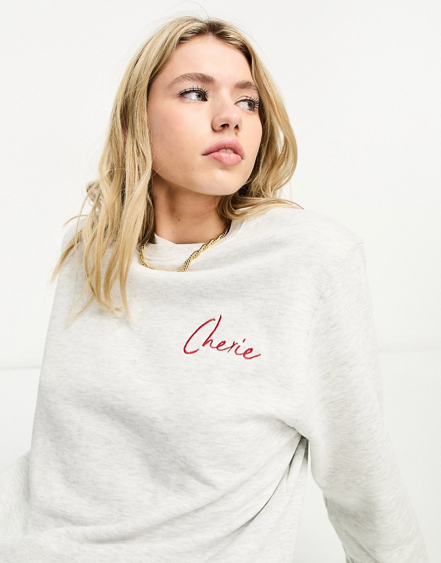 French Connection Cherie Embroidered Sweatshirt In Gray