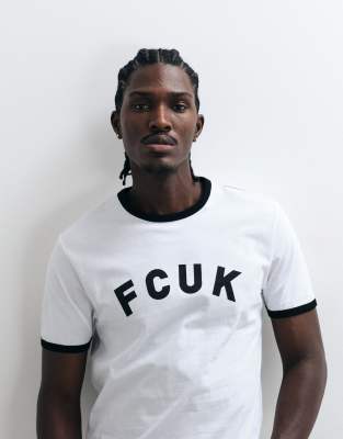 French Connection Chest Logo Ringer T-shirt In White