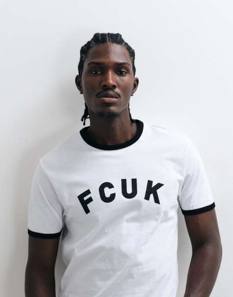 French Connection chest logo ringer t-shirt in white - view 1