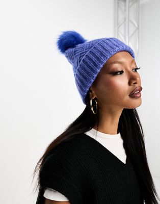 French Connection chevron bobble hat in blue - ASOS Price Checker