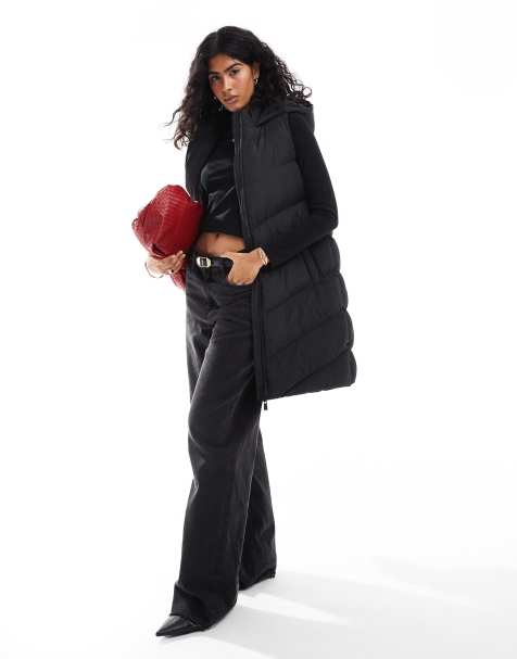 French Connection chevron quilted puffer longline vest in black - view 1