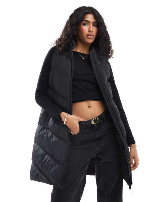 French Connection chevron quilted puffer longline vest in black ASOS