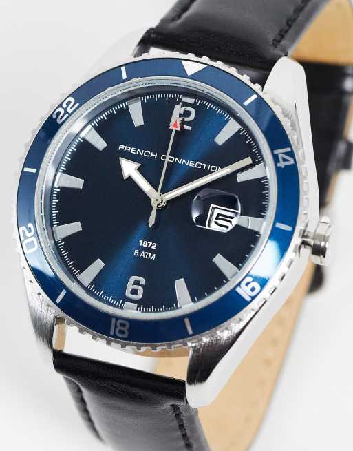French Connection chunky dial watch in black and navy