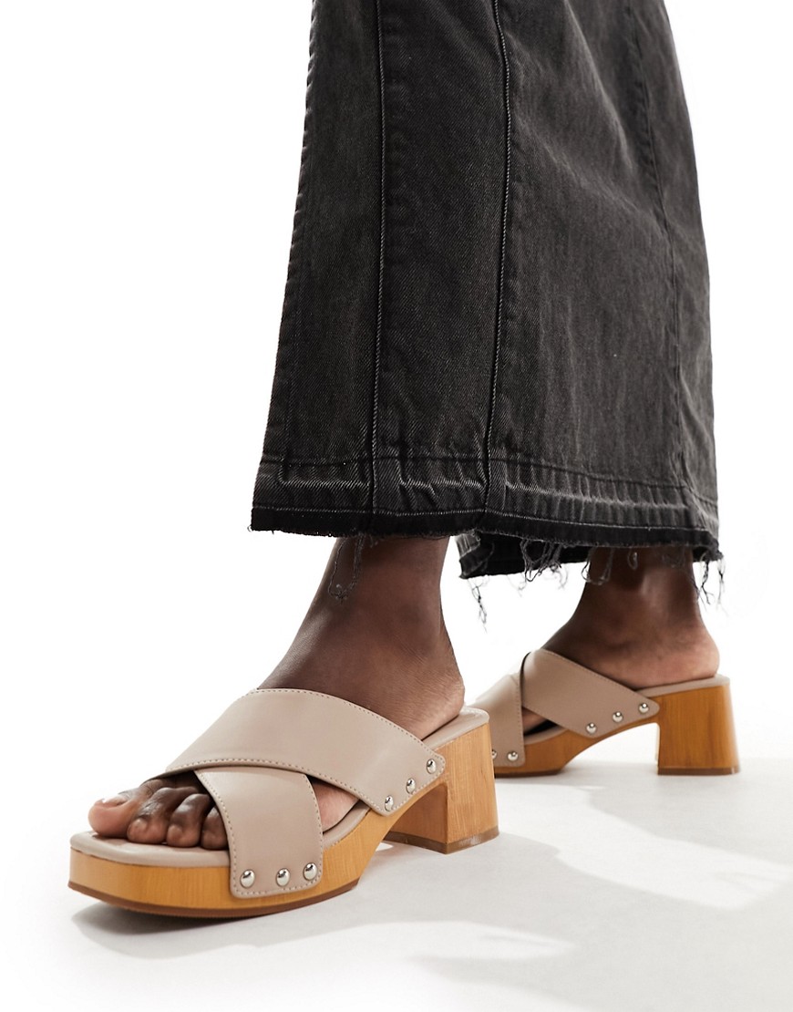 French Connection chunky heel sandals in taupe-Neutral