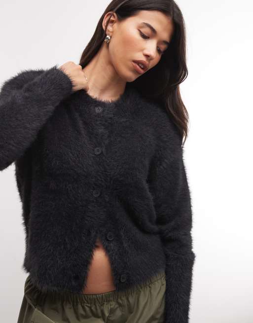 French Connection chunky soft touch cardigan in black, 3 of 4