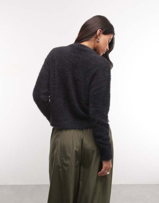 French Connection chunky soft touch cardigan in black, 4 of 4