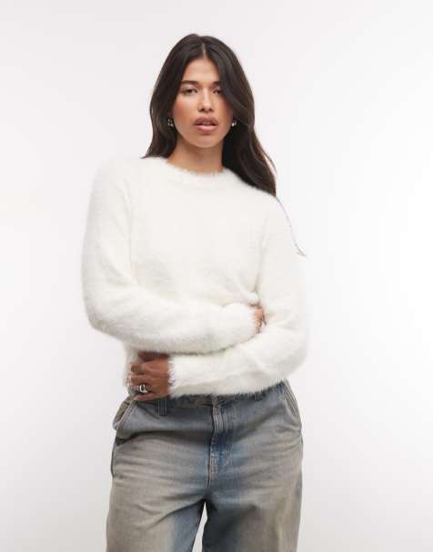 French Connection chunky soft touch crewneck jumper in off white - view 1