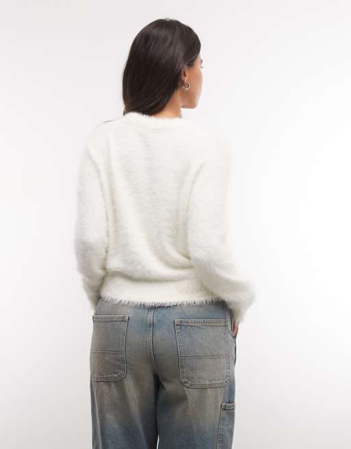 French Connection chunky soft touch crewneck jumper in off white, 3 of 4