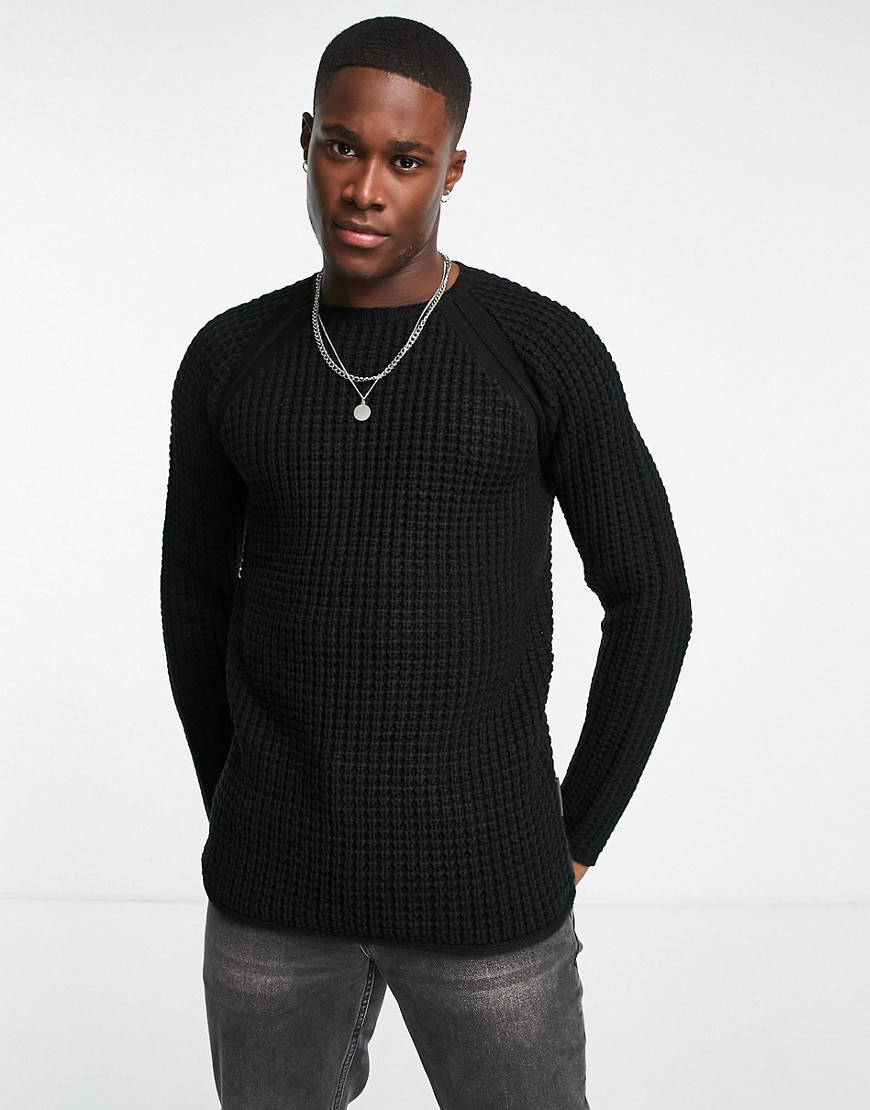 French Connection chunky stitch raglan jumper in black