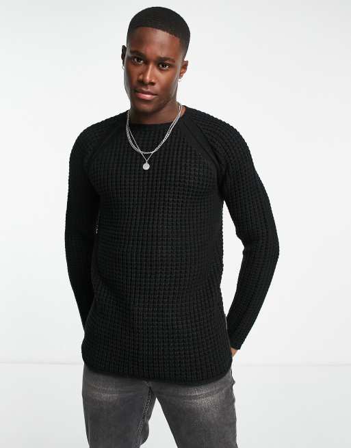 French Connection chunky stitch raglan jumper in black | ASOS