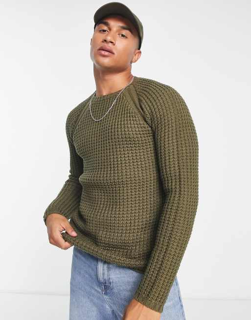 French Connection chunky stitch raglan jumper in khaki | ASOS