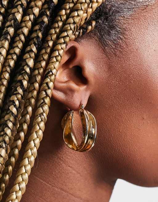 French Connection chunky twist hoop earrings in gold