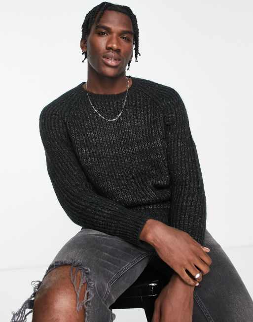 French Connection chunky twist jumper in black charcoal ASOS