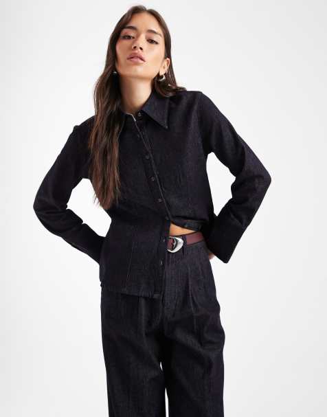 French Connection cinched denim shirt co-ord in indigo - view 1