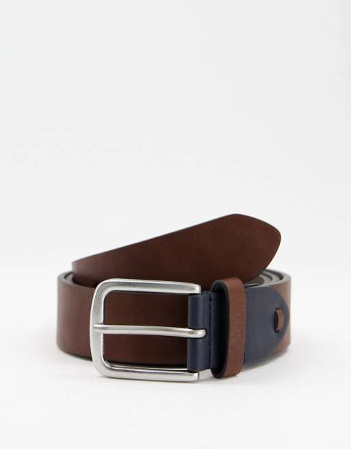 French Connection - Cintura in pelle marrone con fibbia e passante