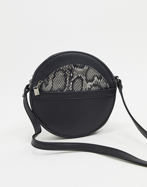 French Connection circular shoulder bag with removable snake purse