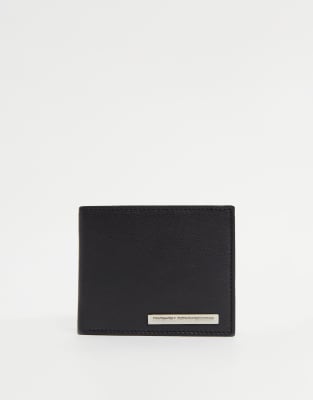 French Connection Classic Bi-fold Metal Bar Wallet In Black And Silver In Black