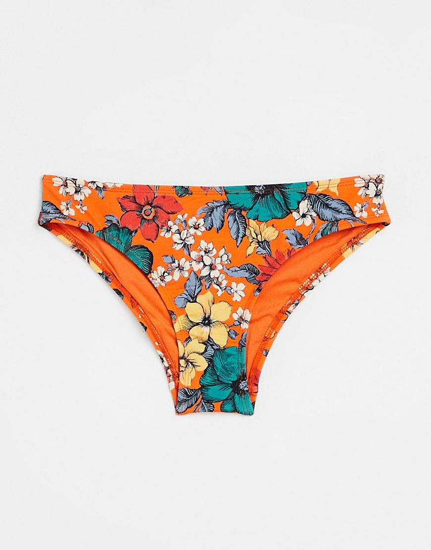 French Connection classic bikini brief in orange floral-White