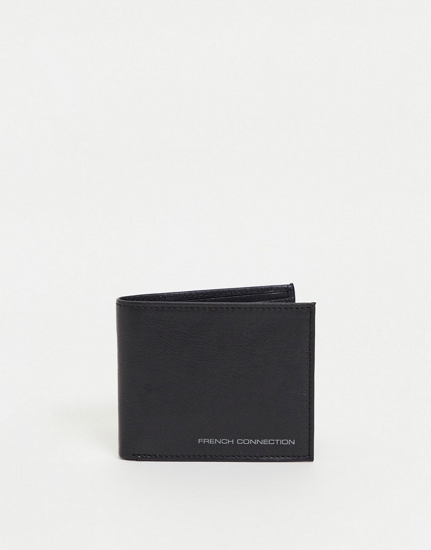 French Connection classic contrast bi-fold wallet in black and gunmetal
