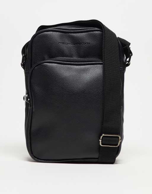 French Connection classic faux leather flight bag in black | ASOS