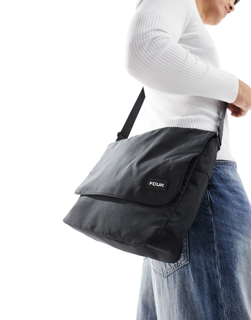 French Connection Classic Fcuk Messenger Bag In Black