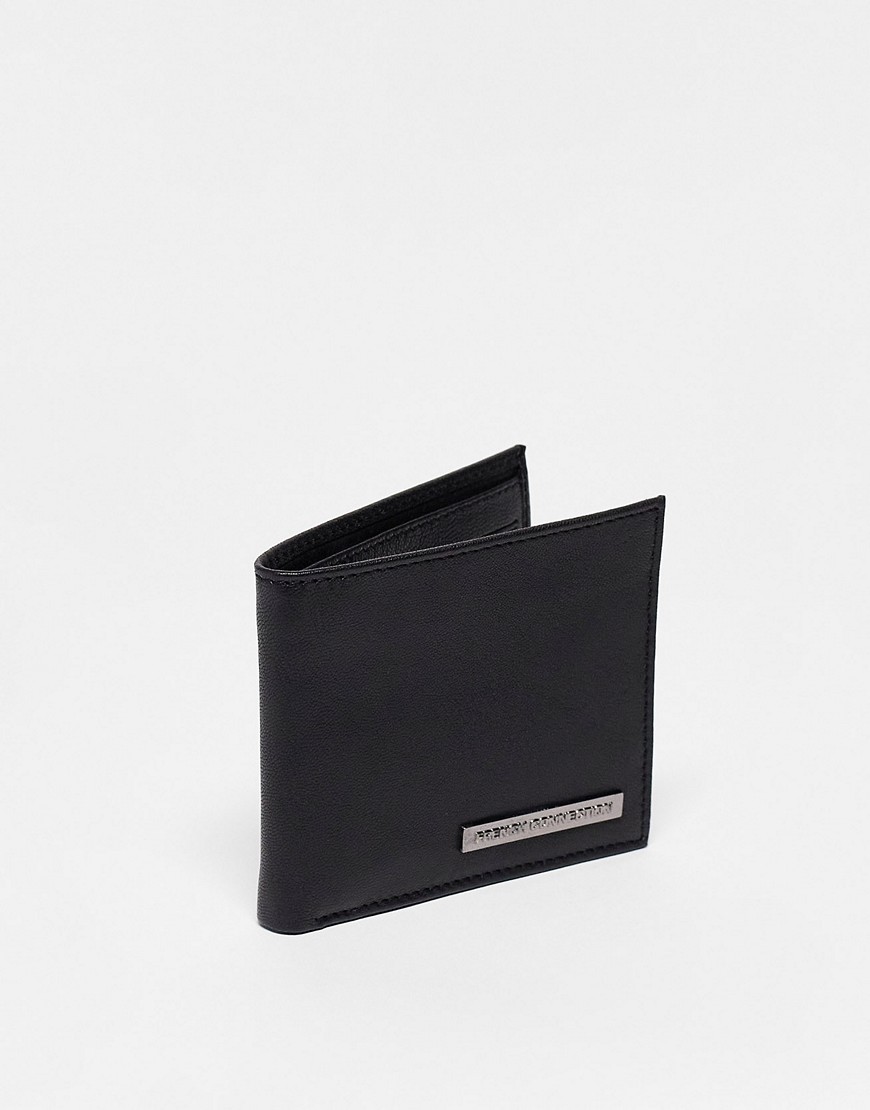 classic leather bi-fold metal bar wallet in black