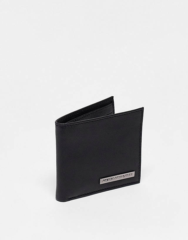 French Connection - classic leather bi-fold metal bar wallet in black