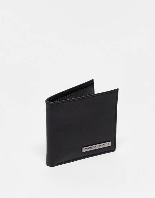 French Connection classic leather bi-fold metal bar wallet in black | ASOS