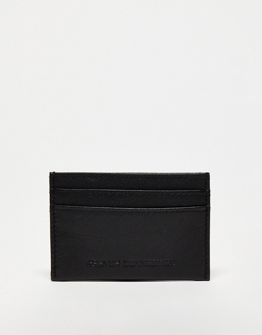 French Connection Classic Leather Bi-fold Metal Bar Wallet In Black