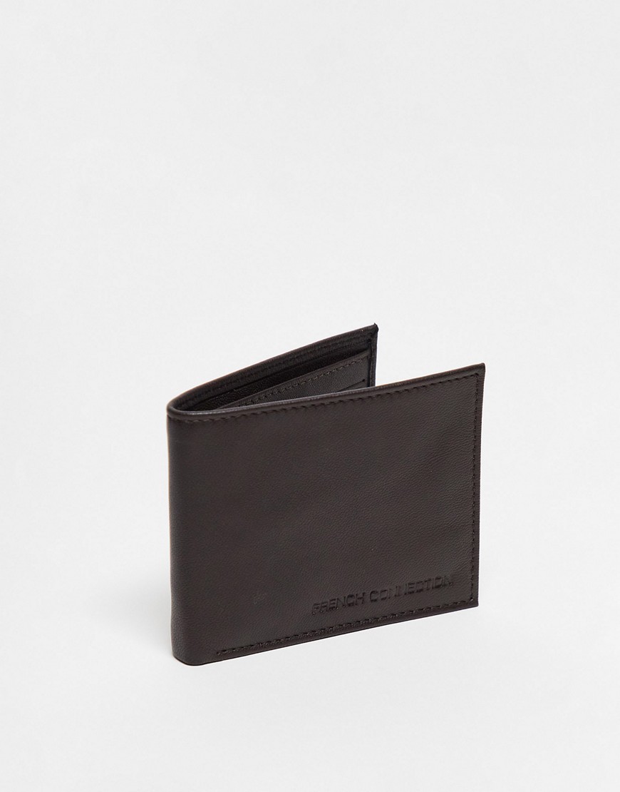 Shop French Connection Classic Leather Bi-fold Metal Bar Wallet In Brown