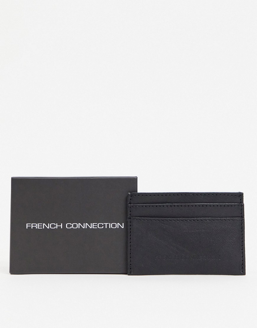 French Connection Classic leather card holder in black