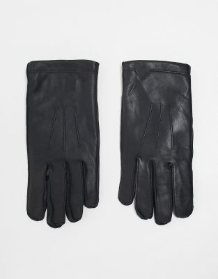 French Connection Classic Leather Gloves In Black