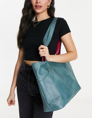 French Connection reversible structured tote bag in aqua and  magenta