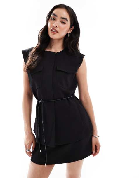 French Connection Clover tie-waist utility waistcoat in black