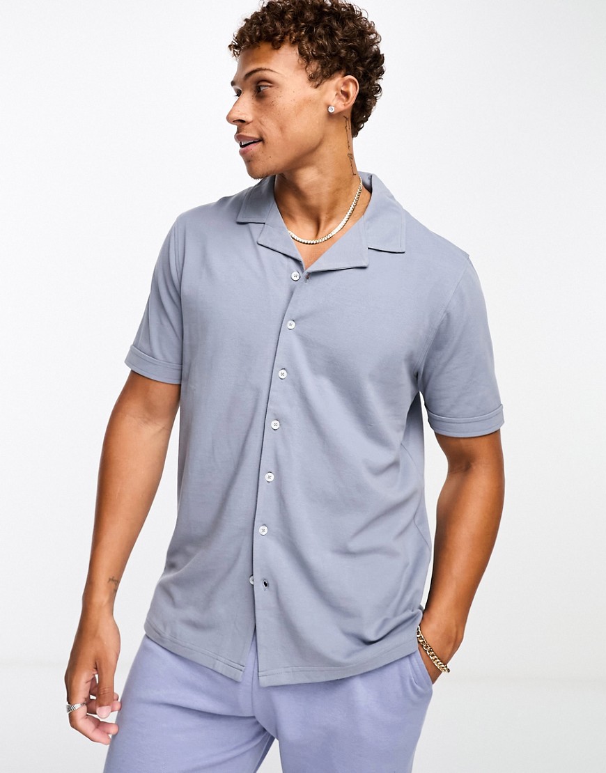 French Connection co-ord pique revere shirt in light blue