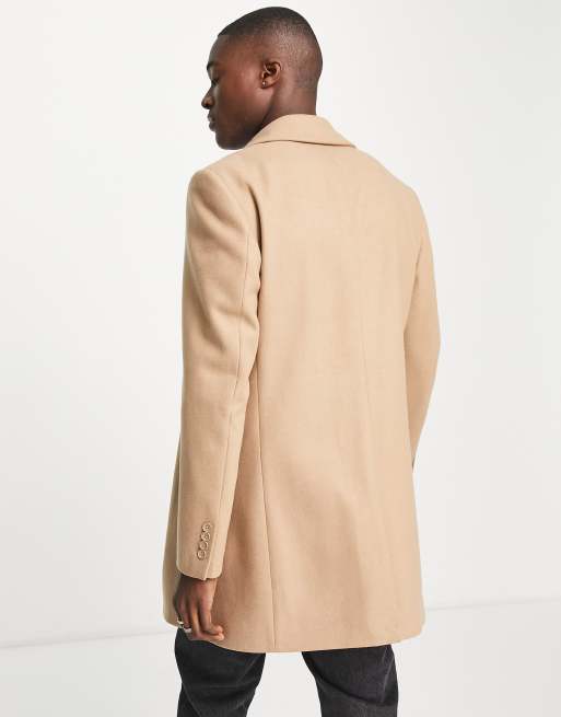 Express Camel Wool-Blend Topcoat Neutral Men's Xs